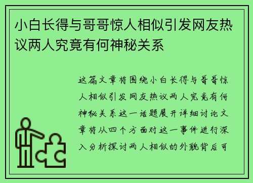 小白长得与哥哥惊人相似引发网友热议两人究竟有何神秘关系 小白长得与哥哥惊人相似引发网友热议两人究竟有何神秘关系